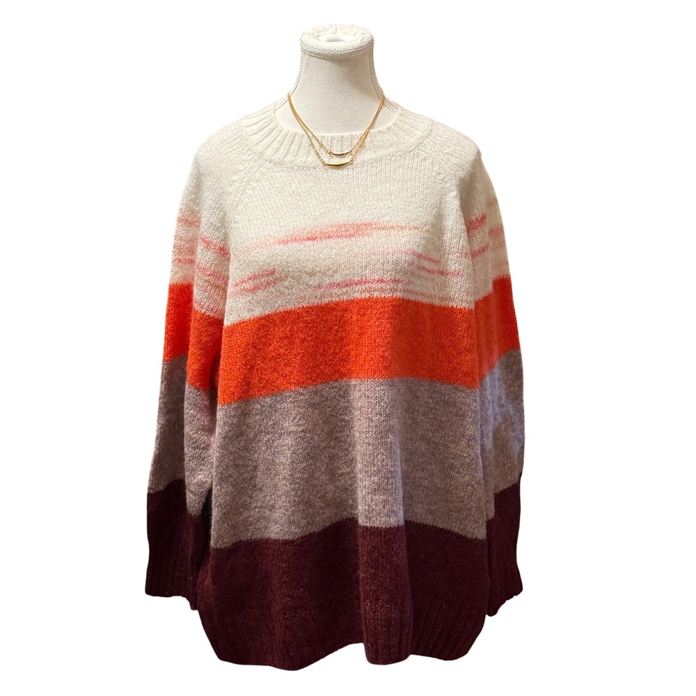 Old Navy Striped Multicolor Sweater 3X Cozy Knit Long Sleeve Crew Neck - Picture 1 of 4